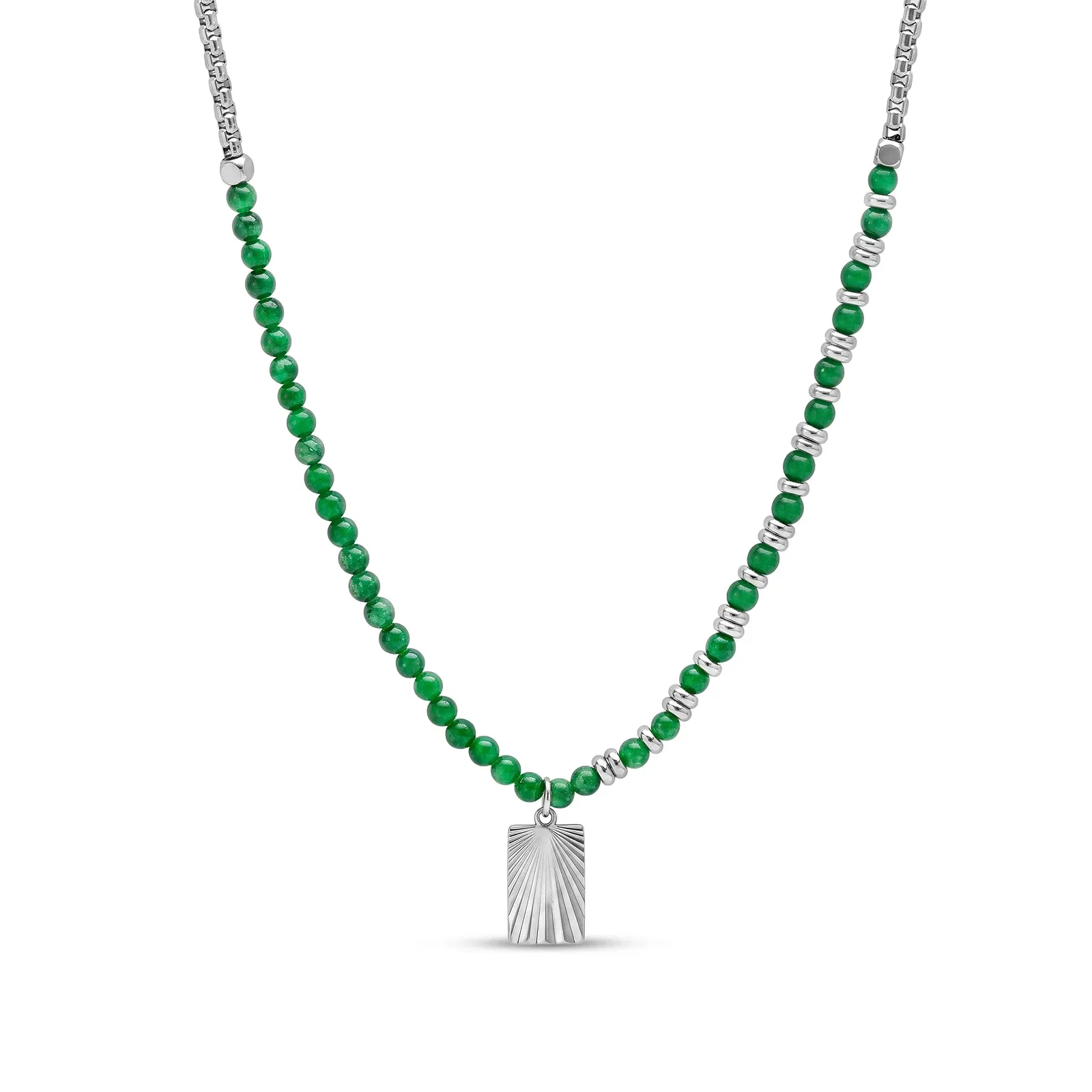 Colar Life Masculino em Aço com Jade Verde, 60 cm