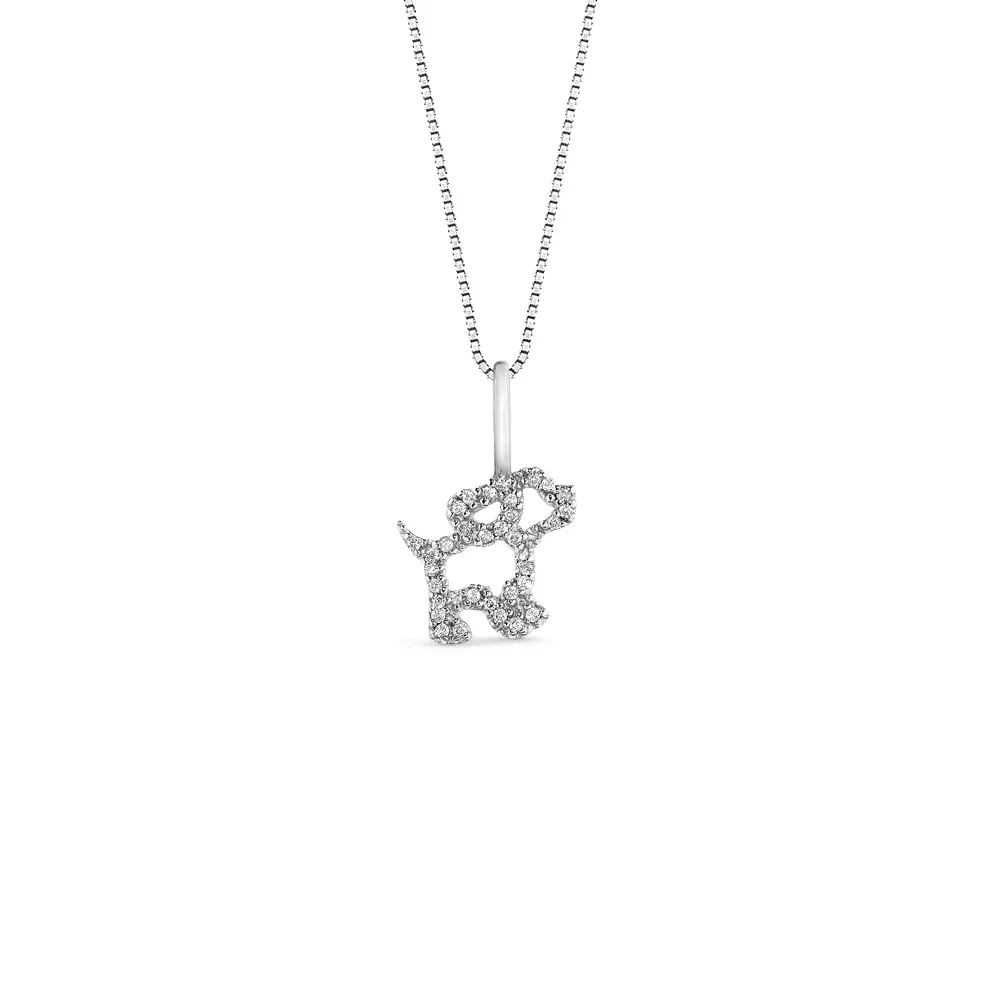 Pingente Cachorro em Ouro Branco 18k com Diamantes, 16mm — imagem 1