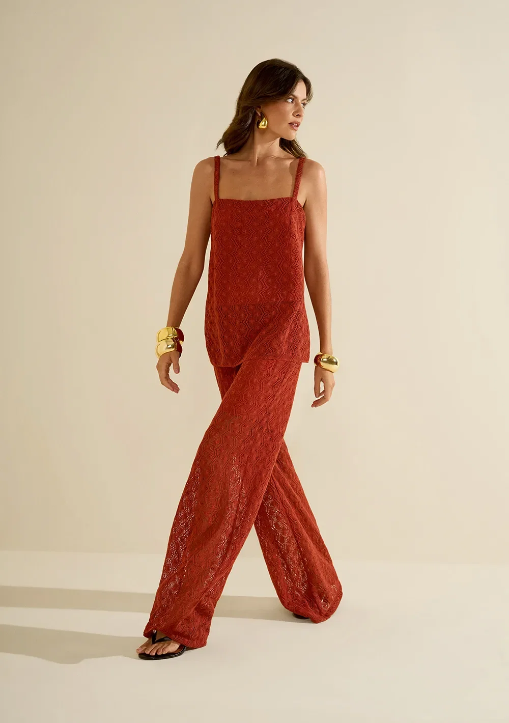 Calça Morena Rosa Pantalona Alta Vermelho