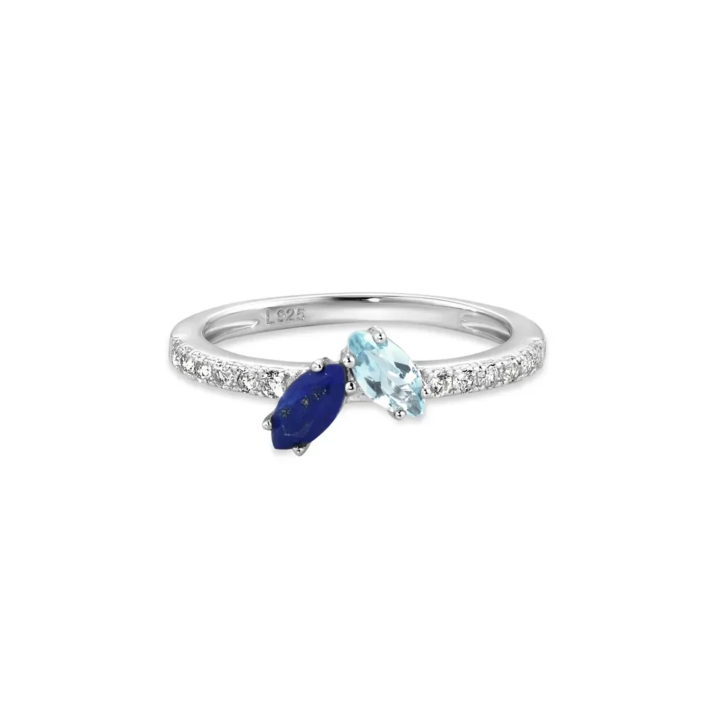 Anel Life Brisa em Prata 925 com Lápis Lazúli, Topázio Azul e Incolores