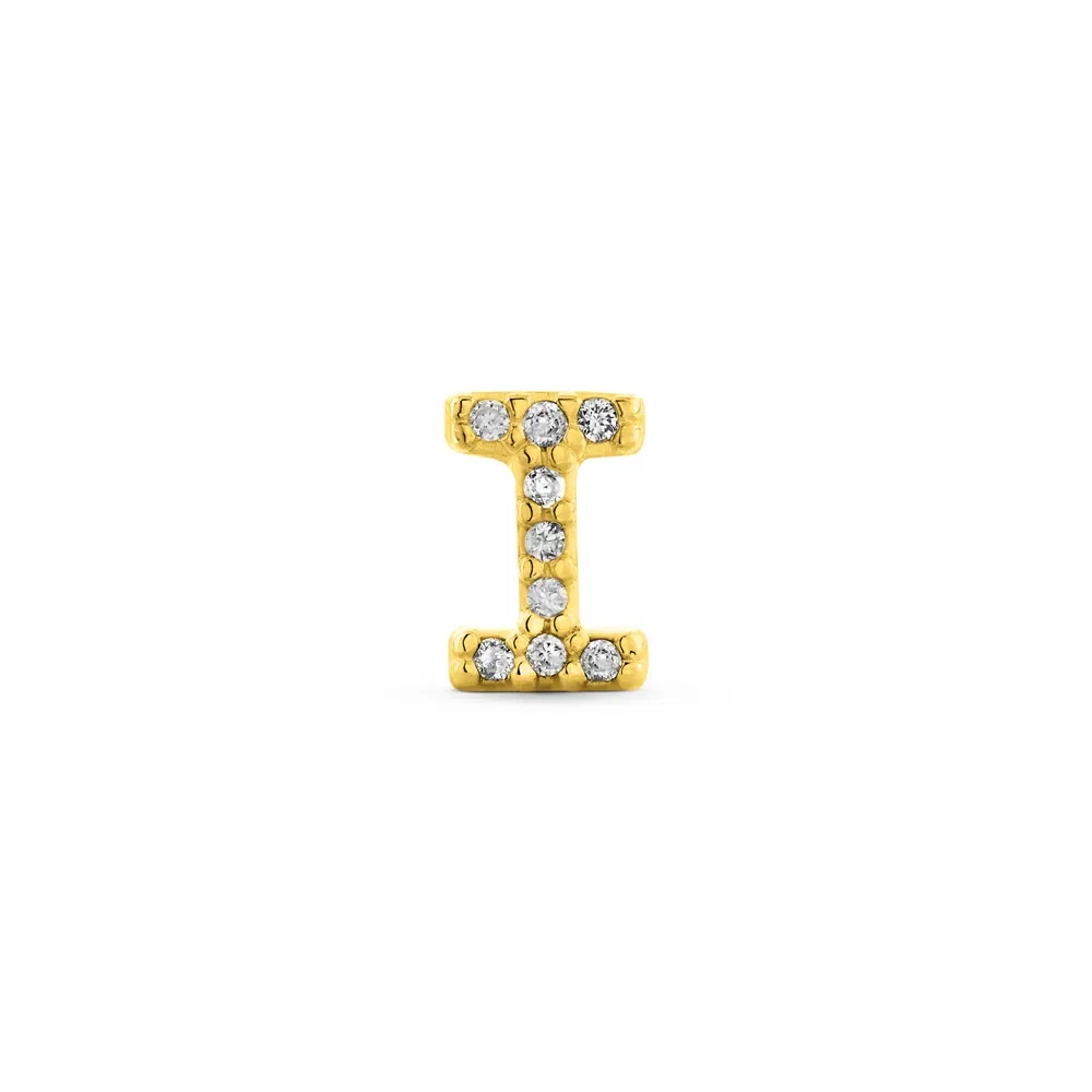 Brinco Único Letra I em Ouro Amarelo 18k com Diamantes