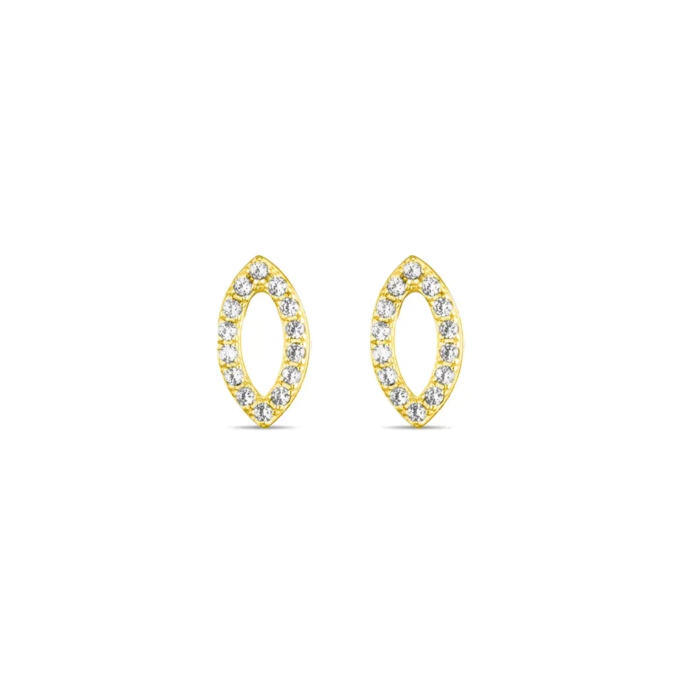 Brinco Life Folha Prata Banho em Ouro Amarelo Cravejado
