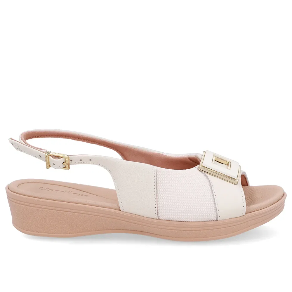 Slingback Branco Marfim Salto Anabela Couro