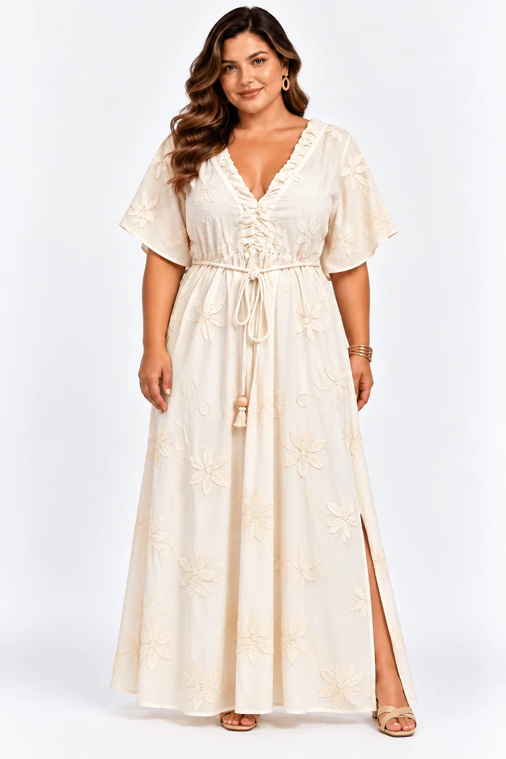 Vestido Manga Morcego Bordado - Branco — imagem 1
