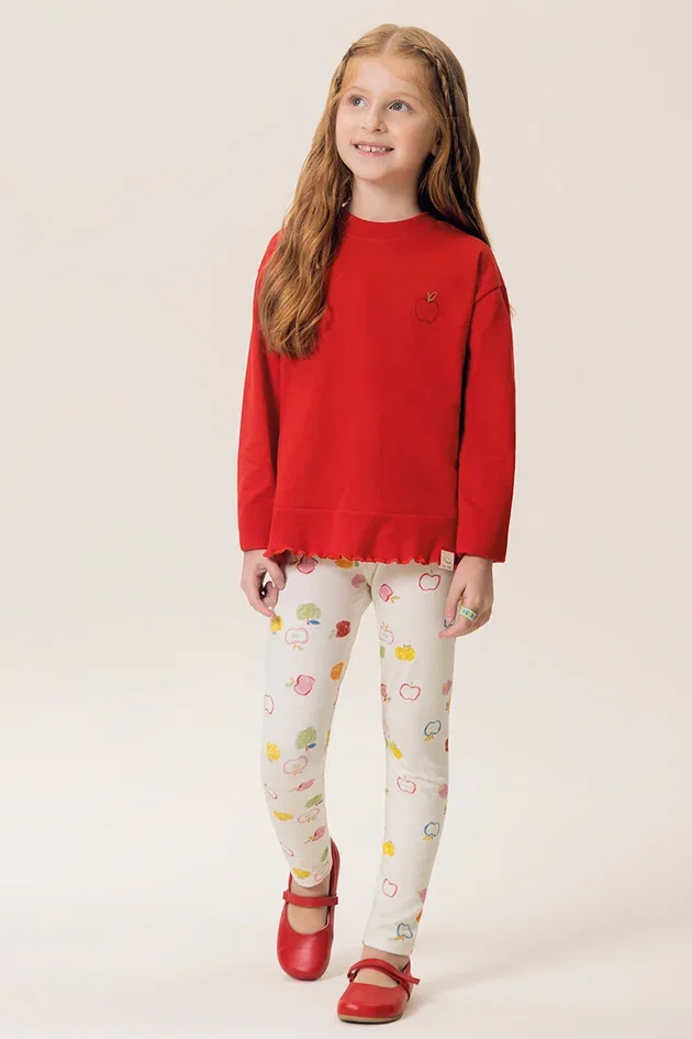 Conjunto Infantil Blusa Regular em Malha Com Legging em Cotton Estampada
