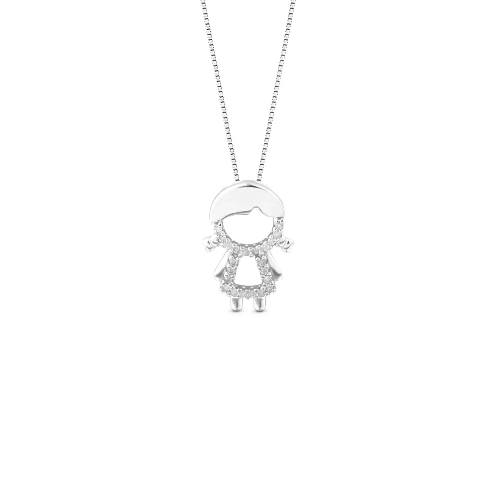 Pingente Menina em Ouro Branco 18k com Diamantes, 15mm — imagem 1