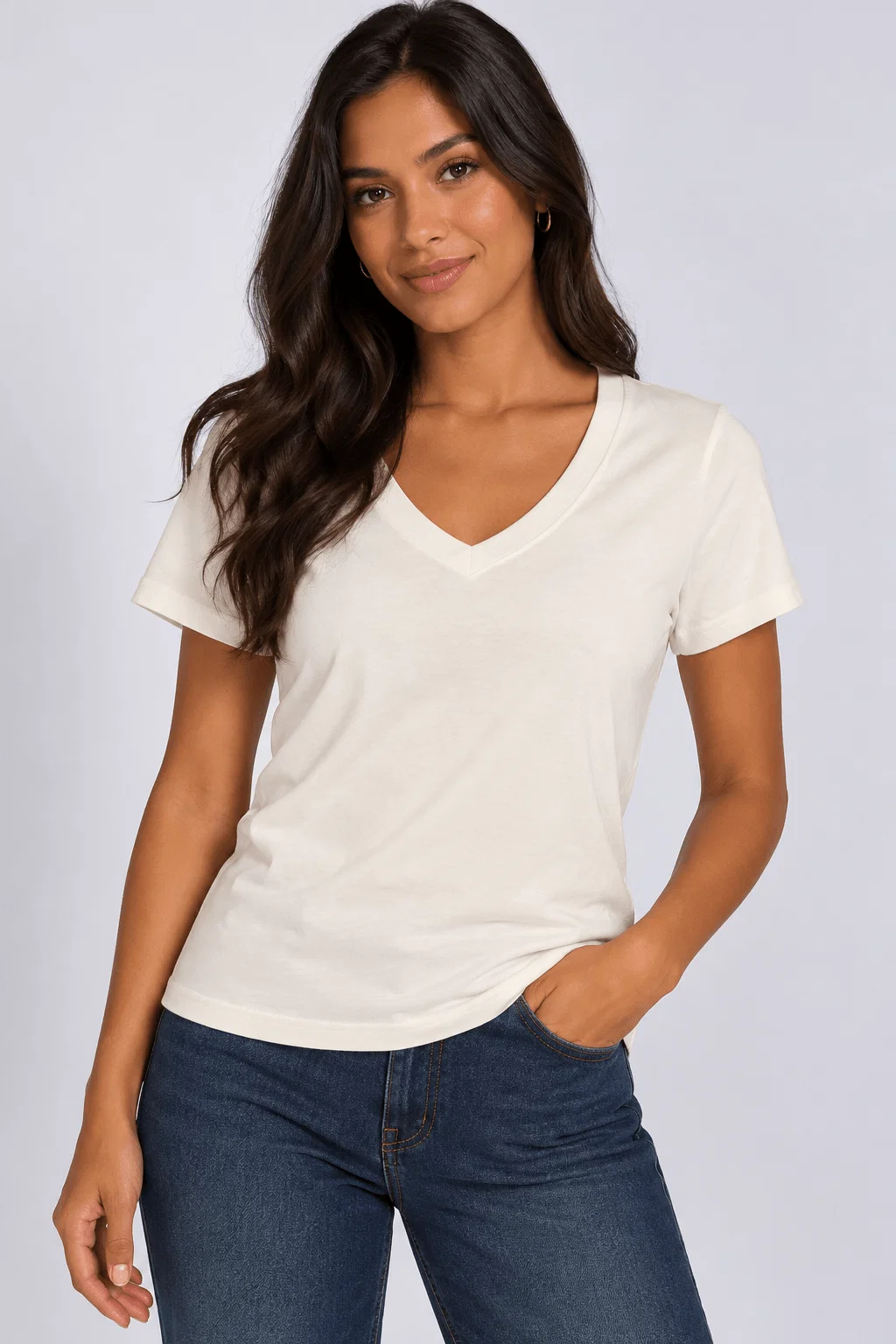 Blusa Decote v Básica - Off White