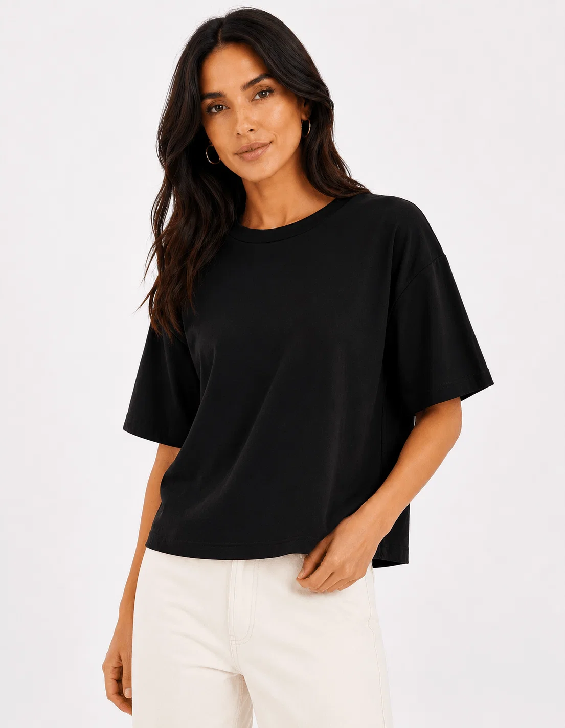 Blusa Manga Curta Ampla Malha Comfy - Preto