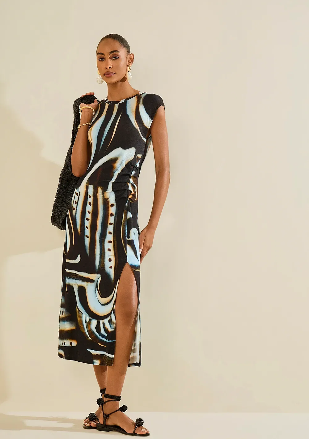 Vestido Midi Náutilo Preto / azul