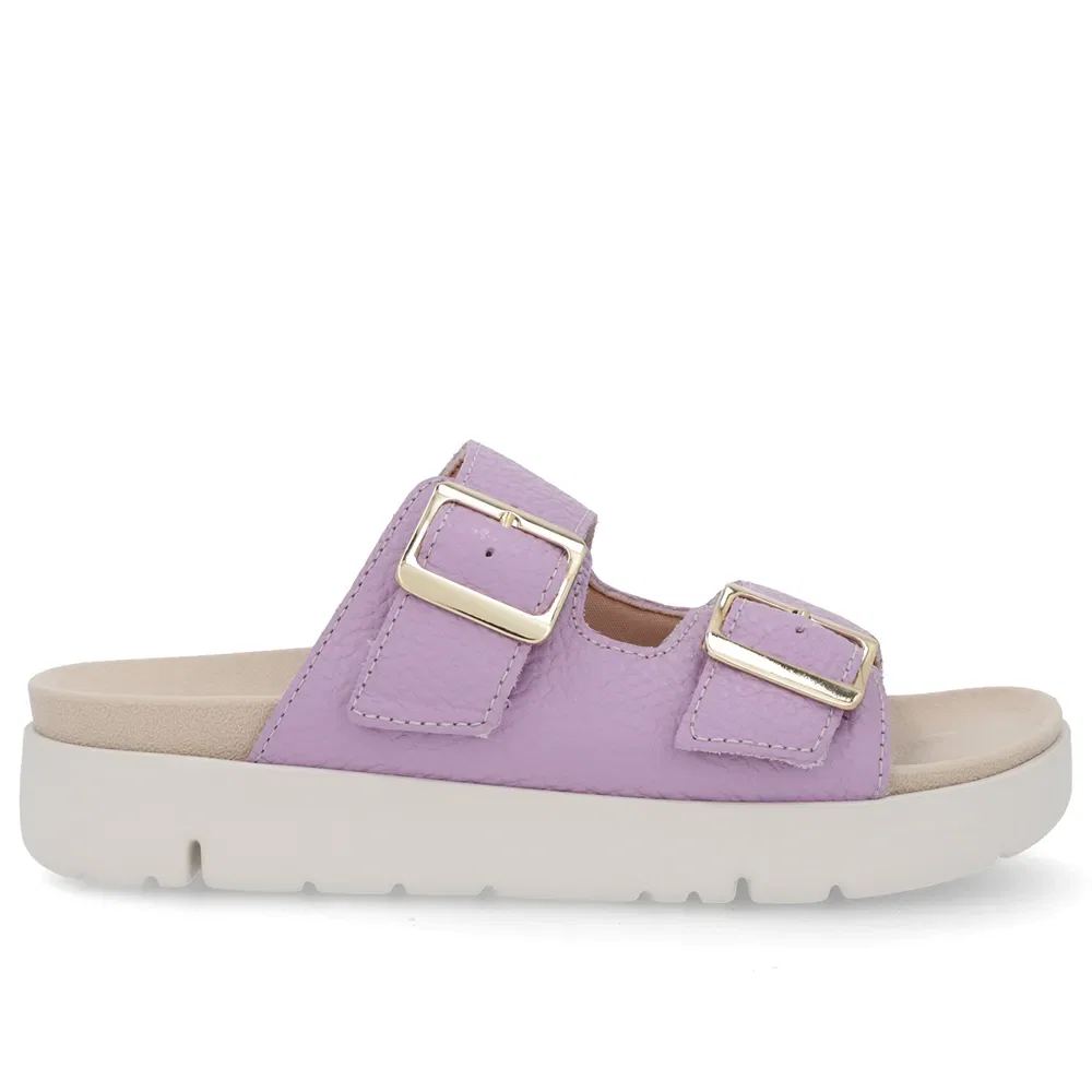 Slide Birken Lilás Couro Fivela