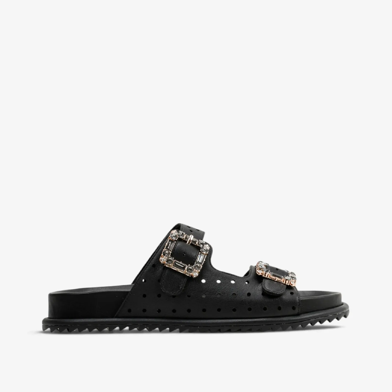 Slide Preto Fivela Couro