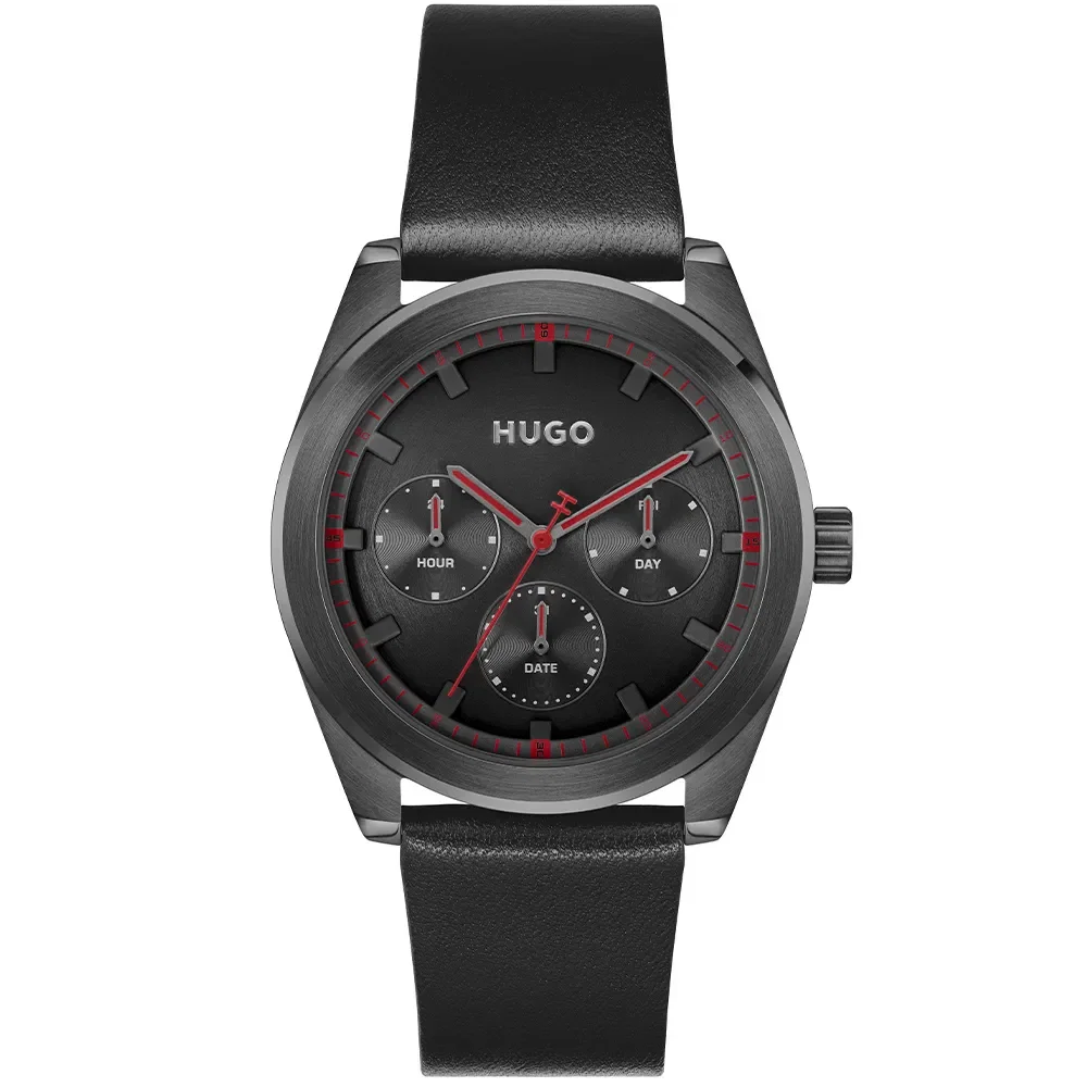 Relógio Hugo Bright Sport Masculino em Couro Preto 1530423