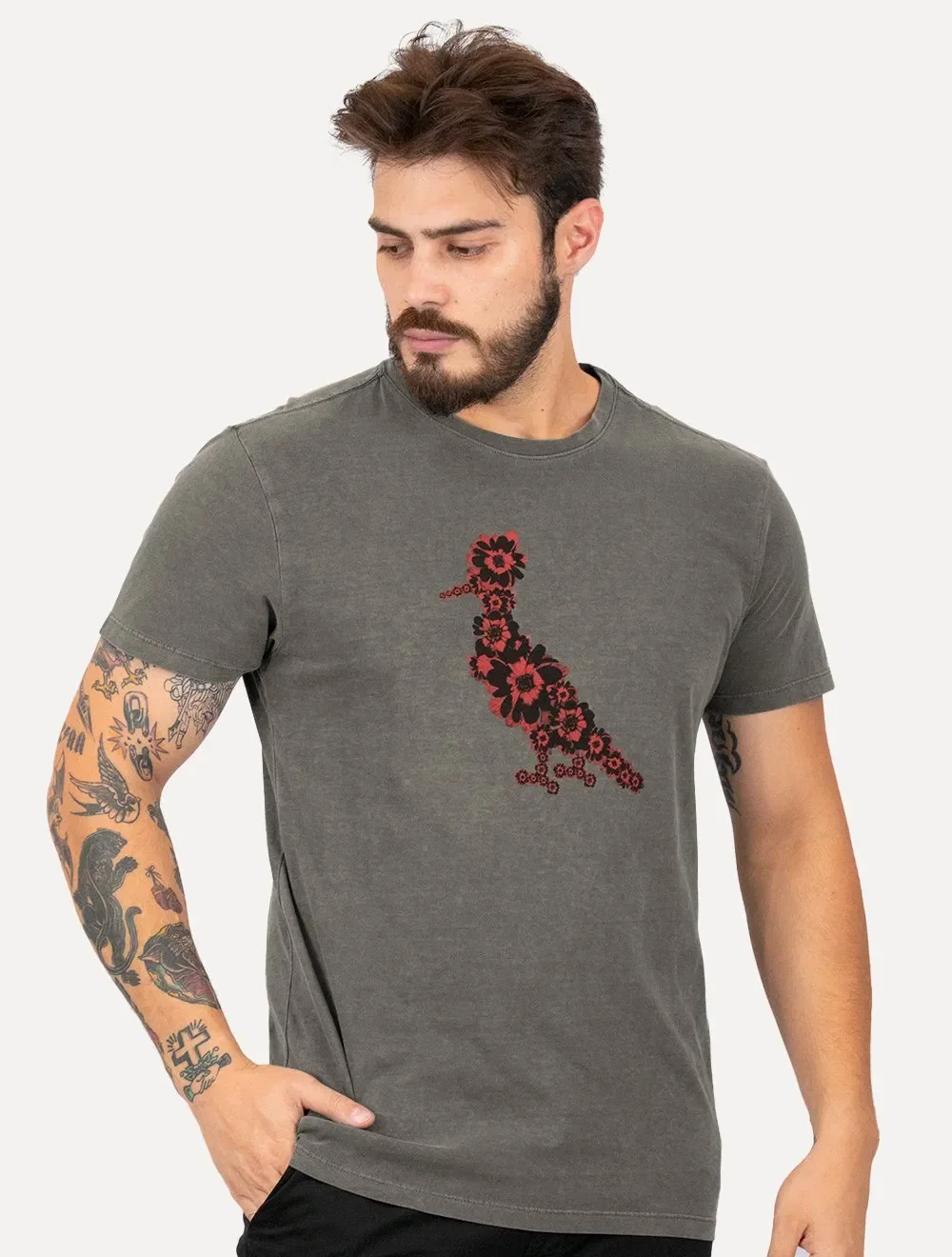 Camiseta Reserva Masculina Pica-Pau Flores Stoned Chumbo