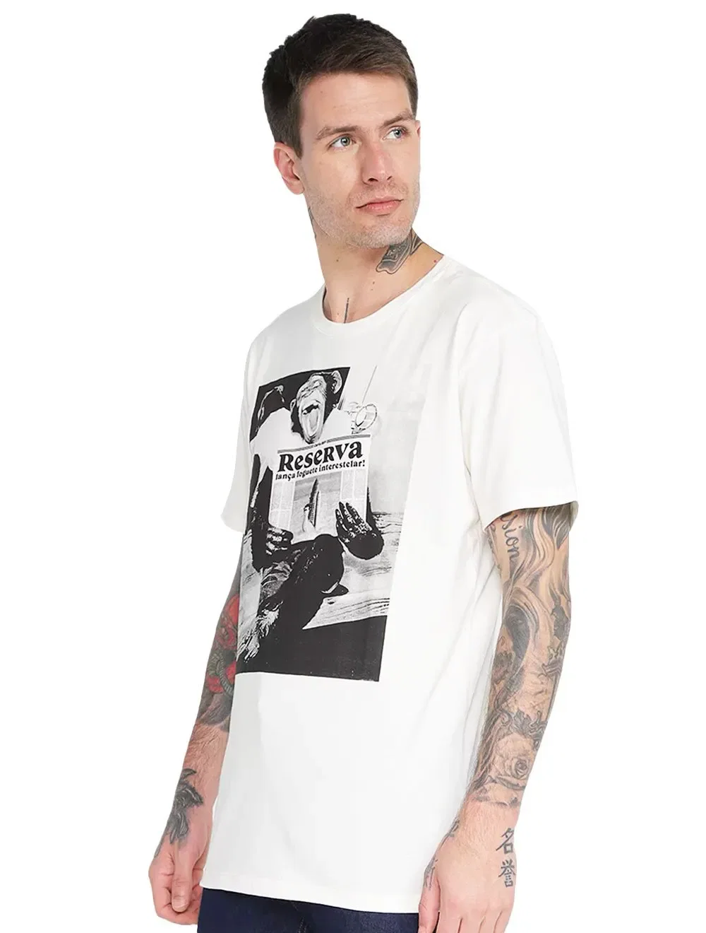 Camiseta Reserva Masculina Regular RSV Manchete Off-White — imagem 1