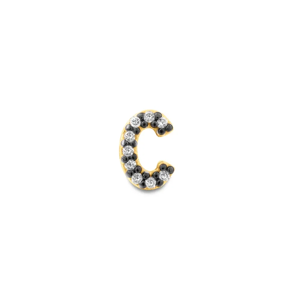 Brinco Único Letra C em Ouro Amarelo 18k com Diamantes — imagem 1