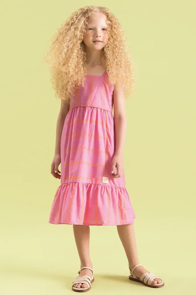 Vestido Infantil Midi Listrado em Algodão