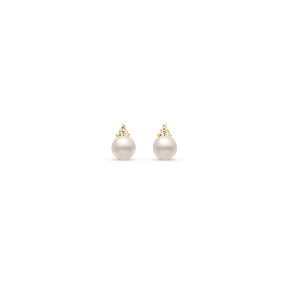 Brinco Baby em Ouro Amarelo 18k com Pérola e Safiras Incolores — imagem 1