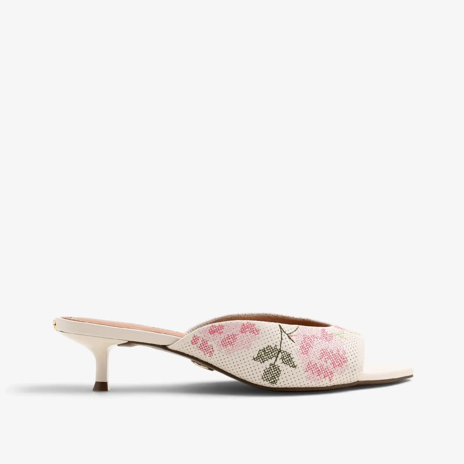 Tamanco Flor Off White Algodão Couro — imagem 1