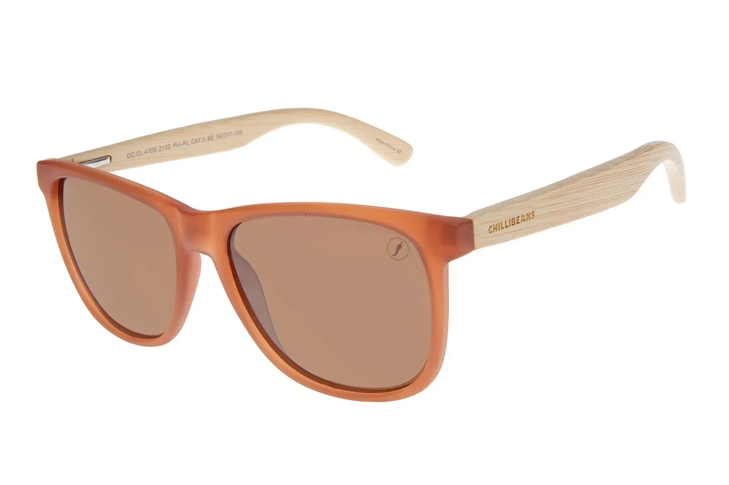 Óculos De Sol Masculino Chilli Beans Bossa Nova Bamboo Laranja — imagem 1