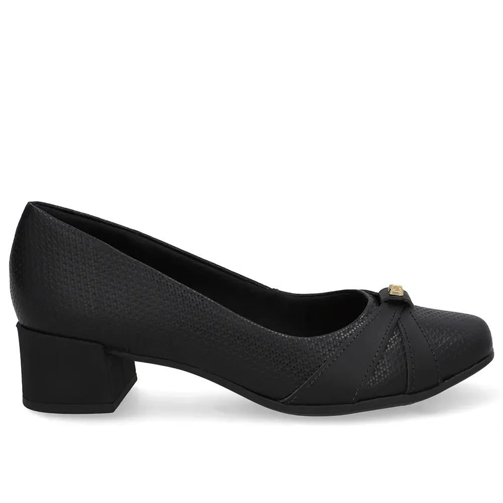 Scarpin Couro Preto Salto Bloco
