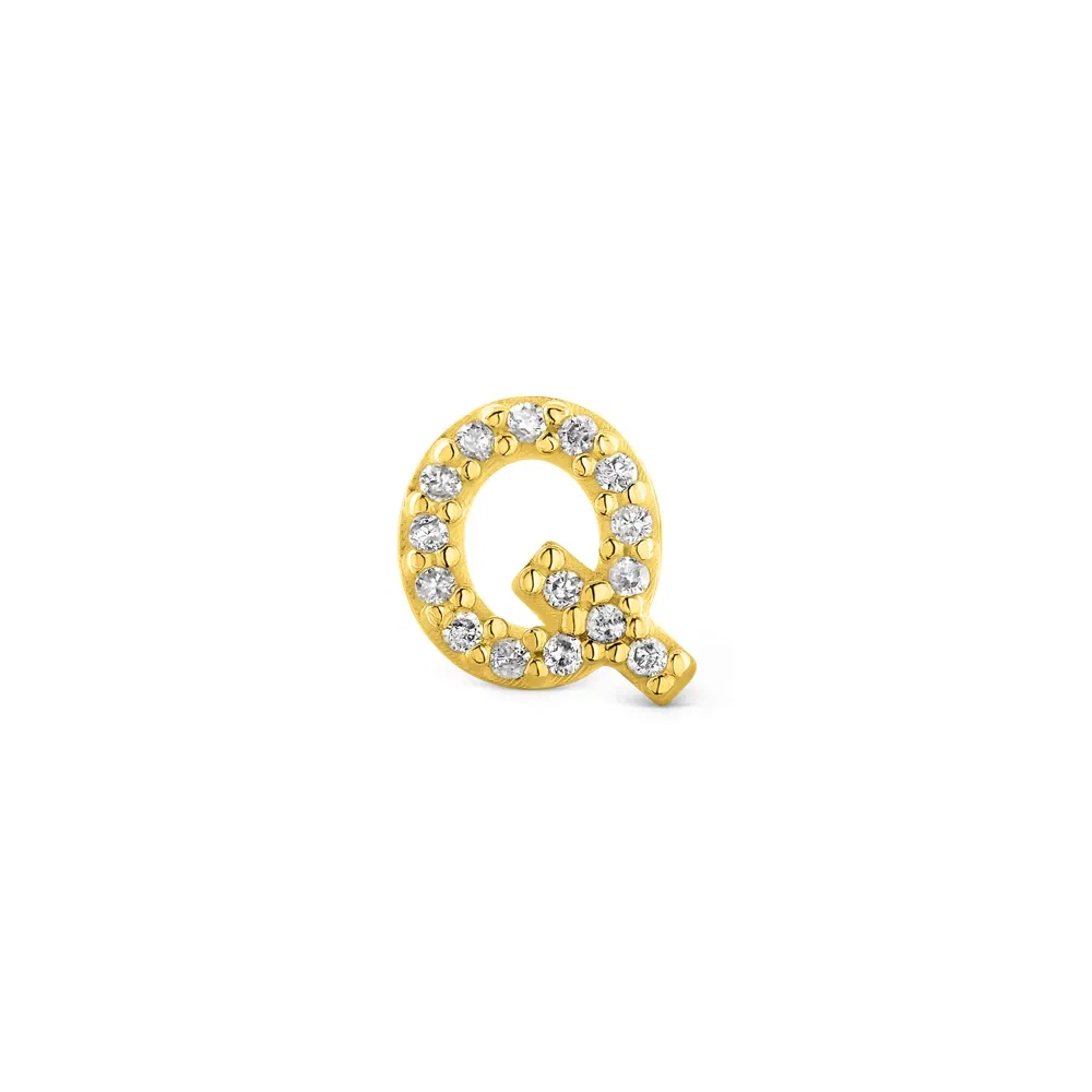 Brinco Único Letra Q em Ouro Amarelo 18k com Diamantes — imagem 1