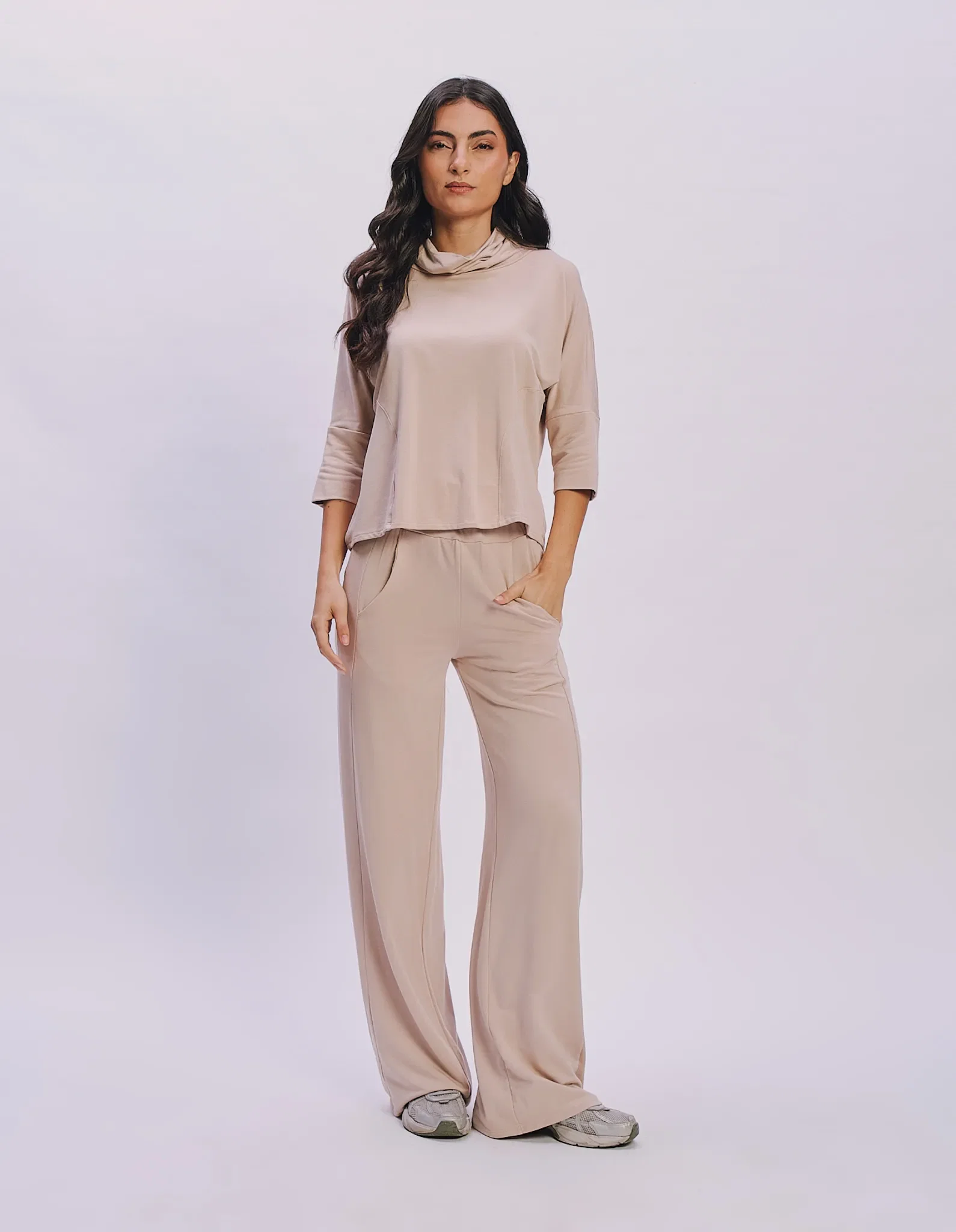 Calça Pantalona Cós Elástico - Creme — imagem 1