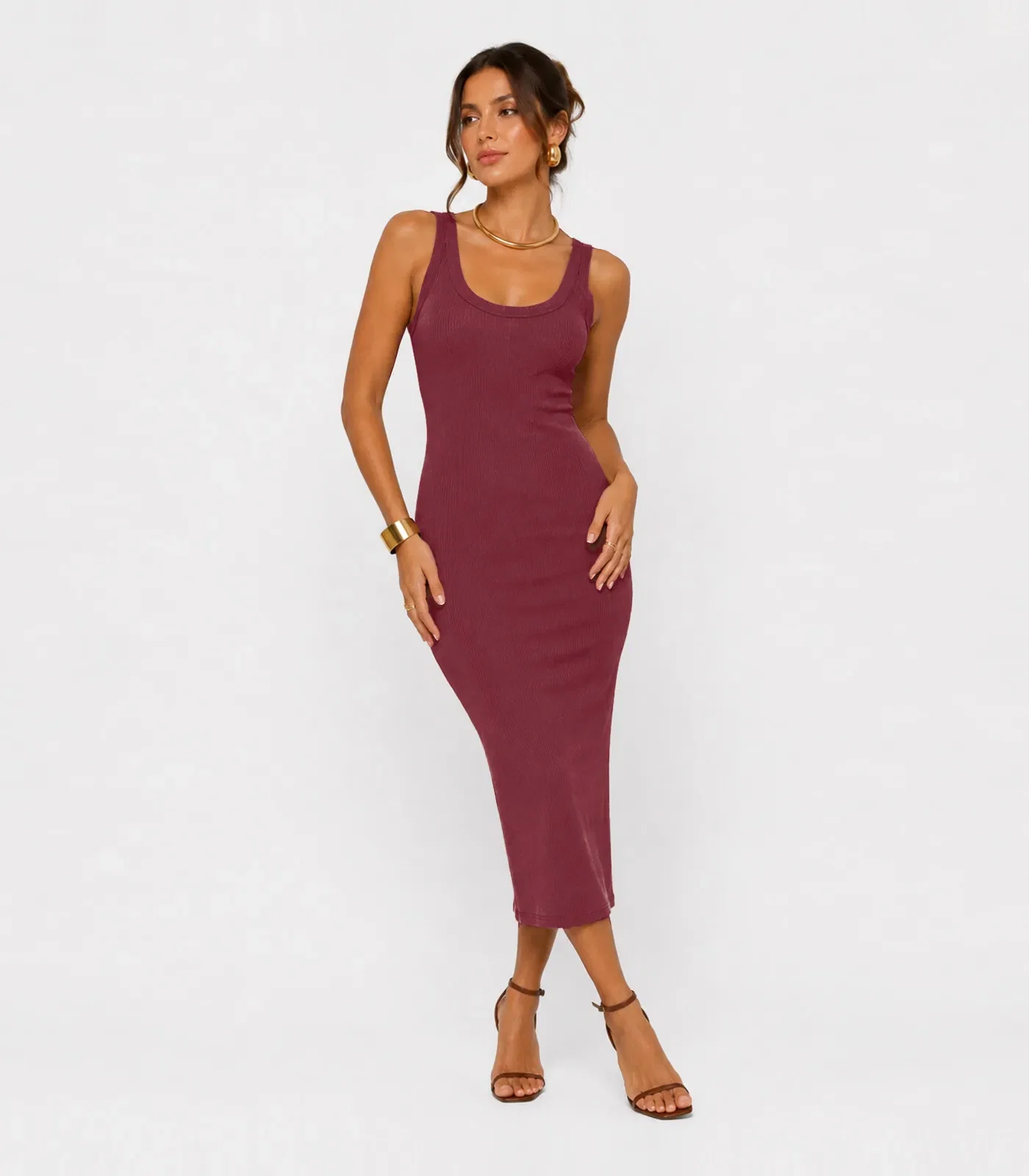 Vestido Midi Em Ribana Canelada Infinita Cor Vermelho