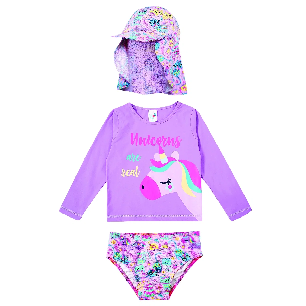 Kit 3 Peças Praia Kids Unicat Lycra Trabalhada Proteção Uv 50+ Tip Top