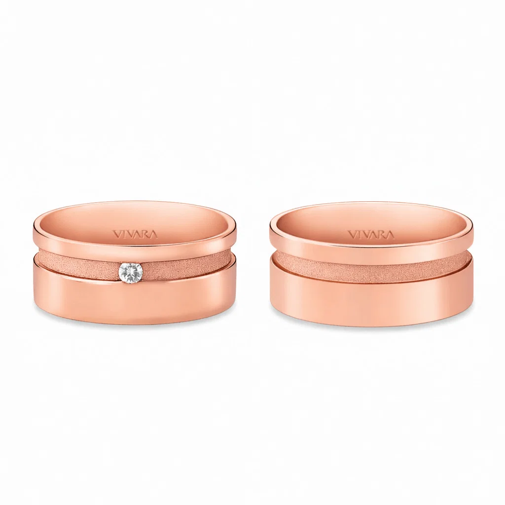 Conjunto Alianças Valentines Ouro Rose 18k, 8mm — imagem 1