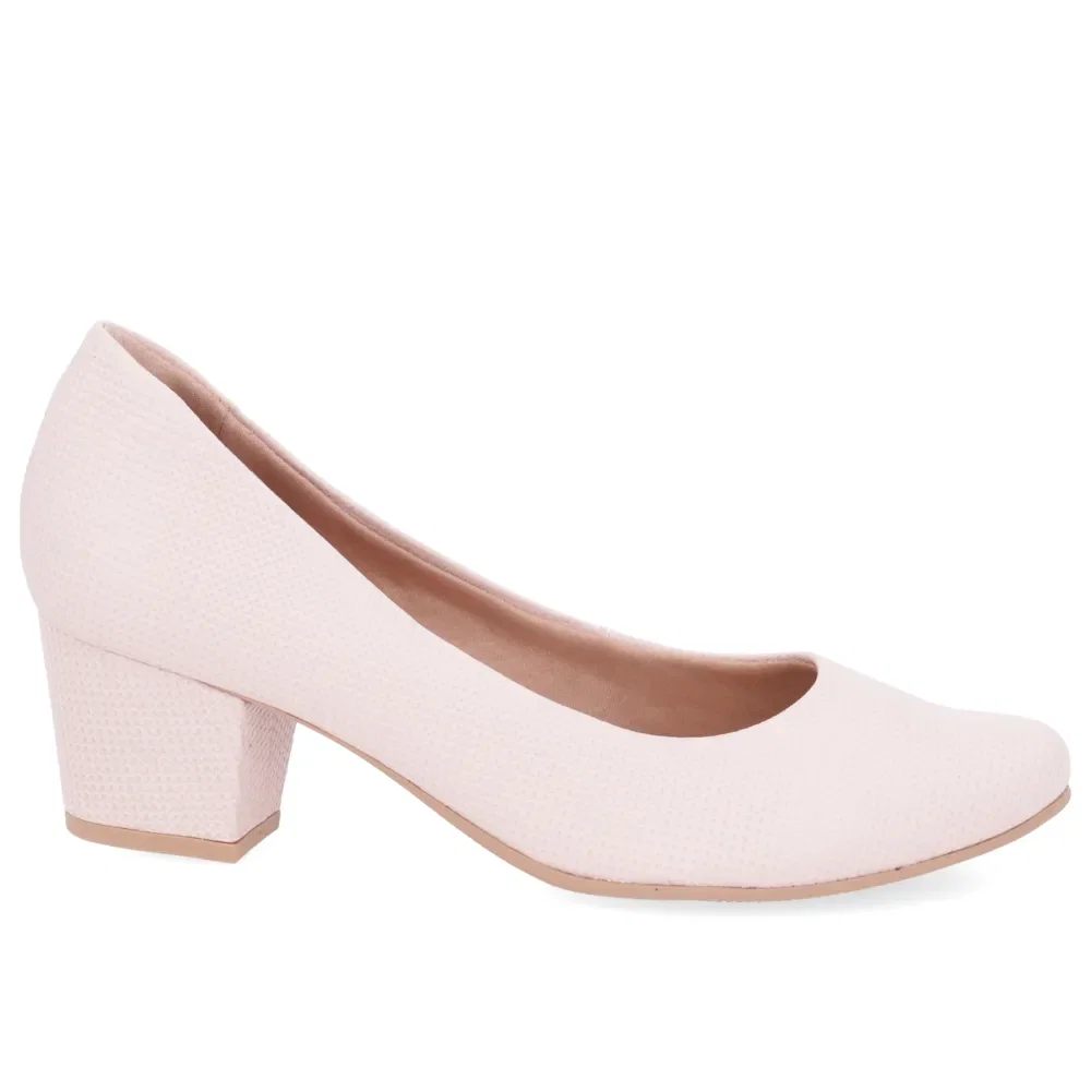 Scarpin Rosa Couro Salto Bloco — imagem 1