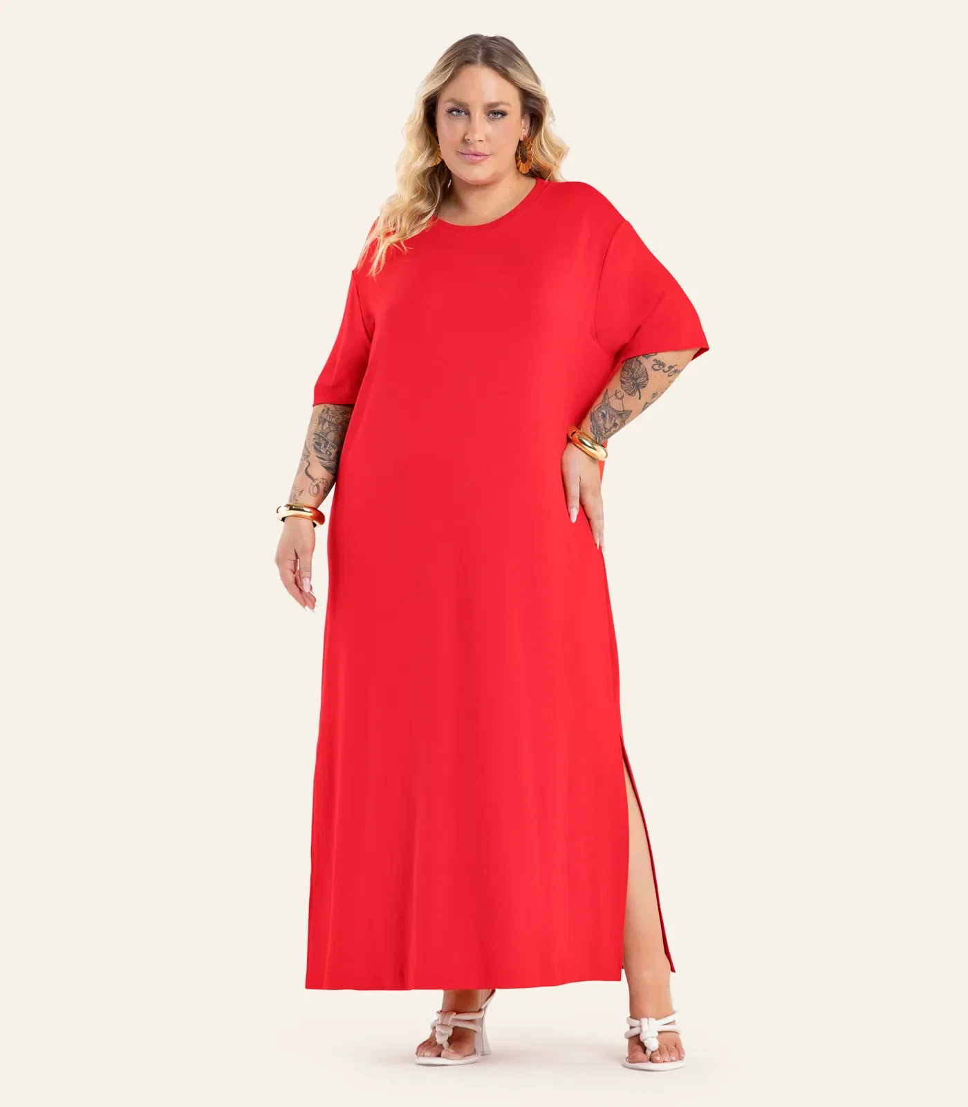 Vestido Feminino Super Midi Molecotton Secret Glam Vermelho