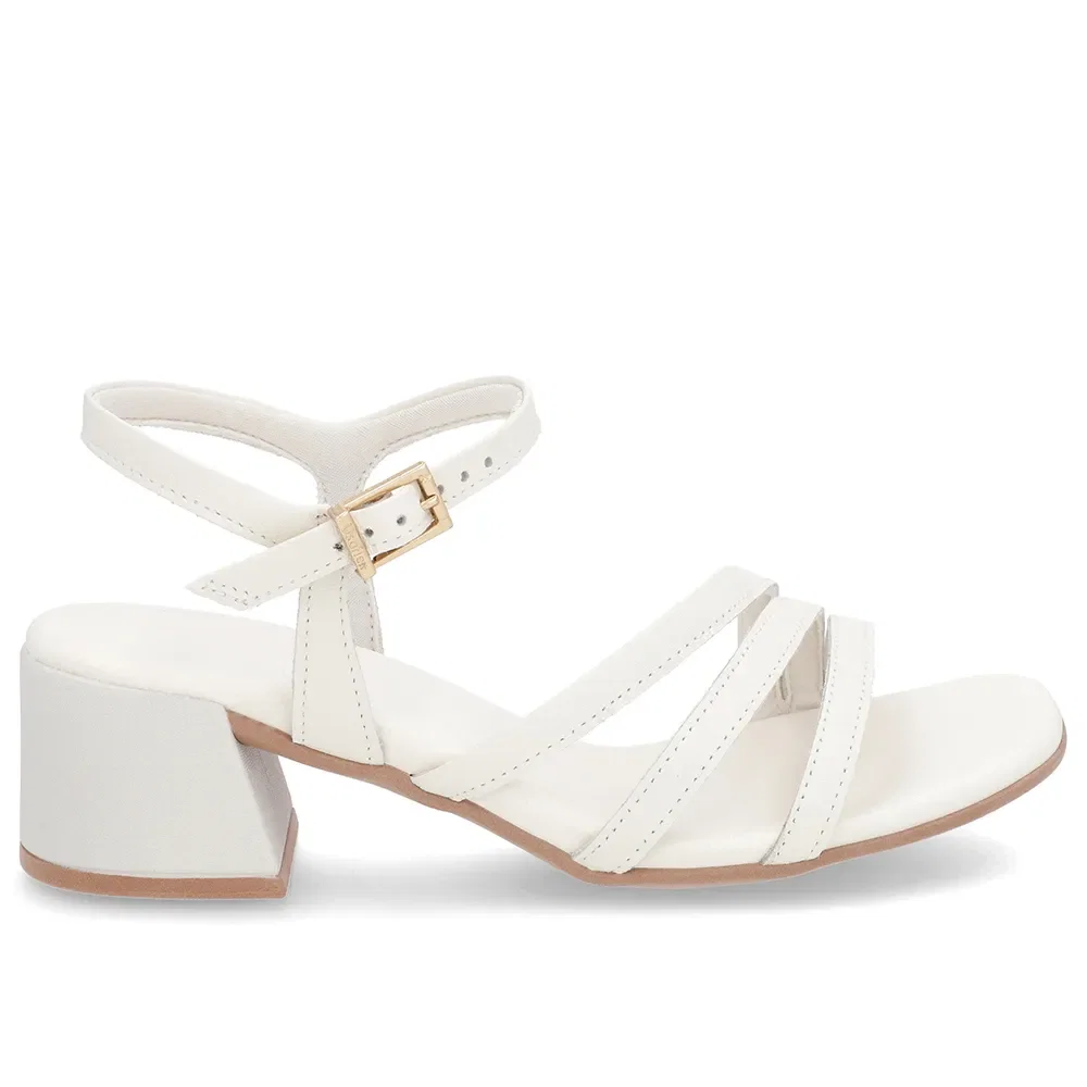 Sandália Salto Bloco Couro Off-White Tiras — imagem 1