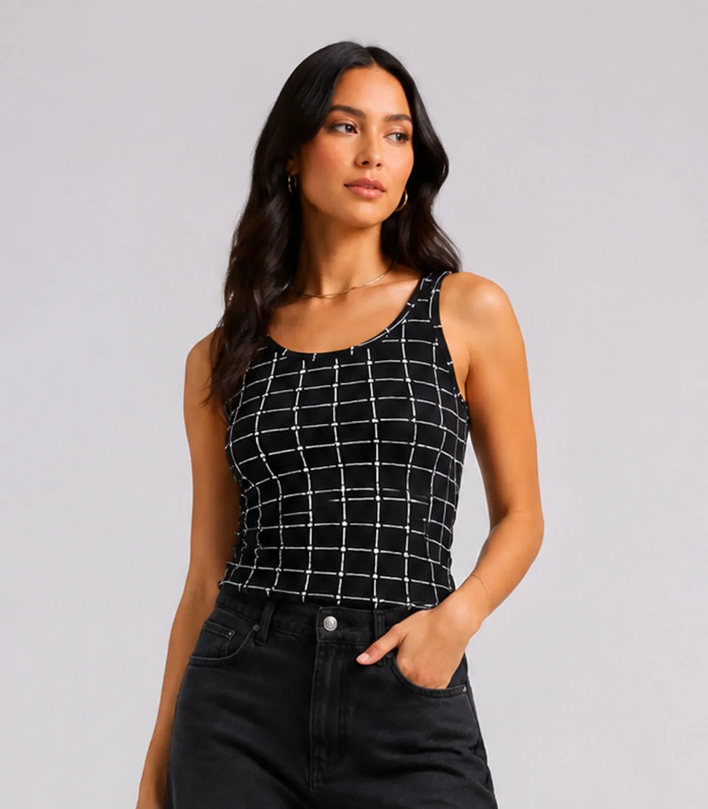 Blusa Feminina de Alça Estampada Infinita Cor Preto