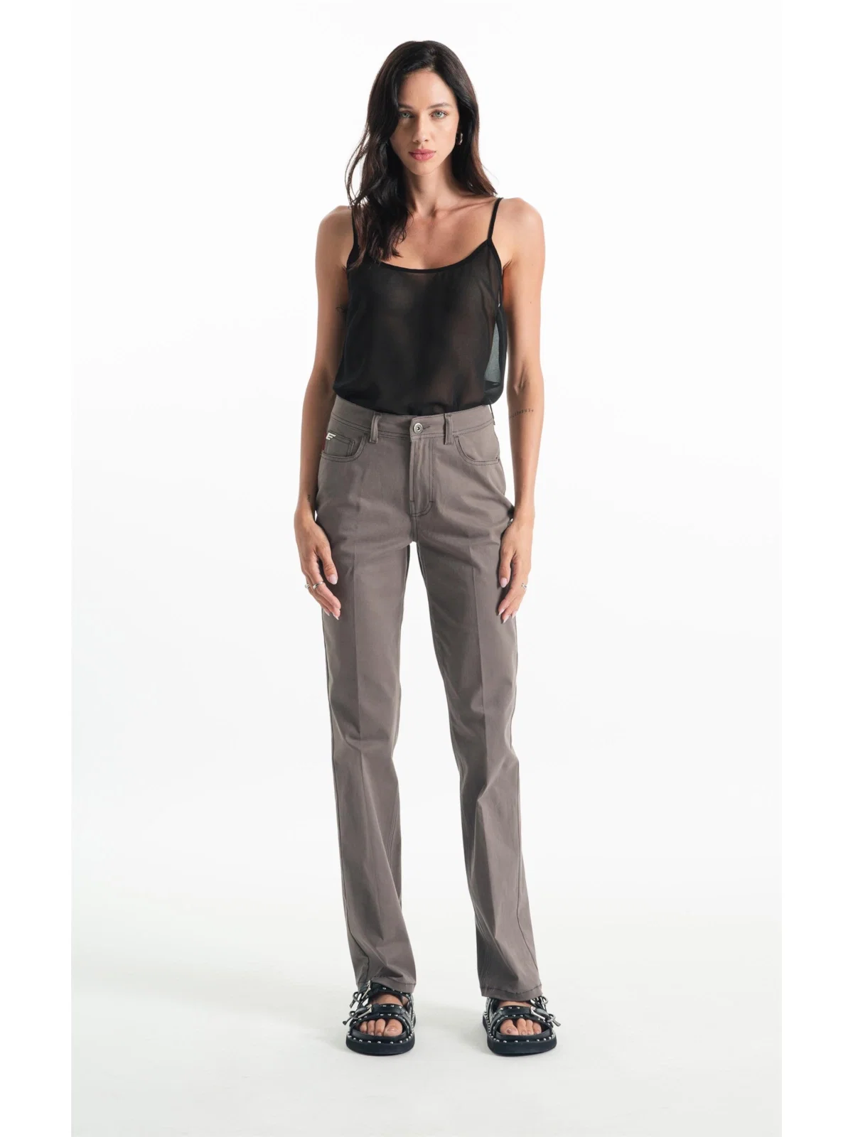 Calça Color Twill Power (Reta) 5 Pockets Castor