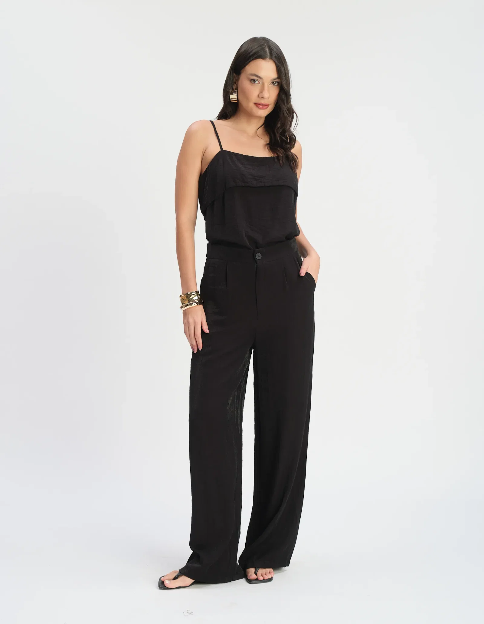 Calça Alfaiataria Com Pregas - Preto