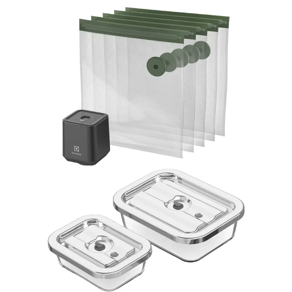 Kit Seladora a Vácuo Portátil com 5 Sacos Herméticos + Potes Herméticos de Vidro para Fechamento a Vácuo 02 Unidades Electrolux — imagem 1