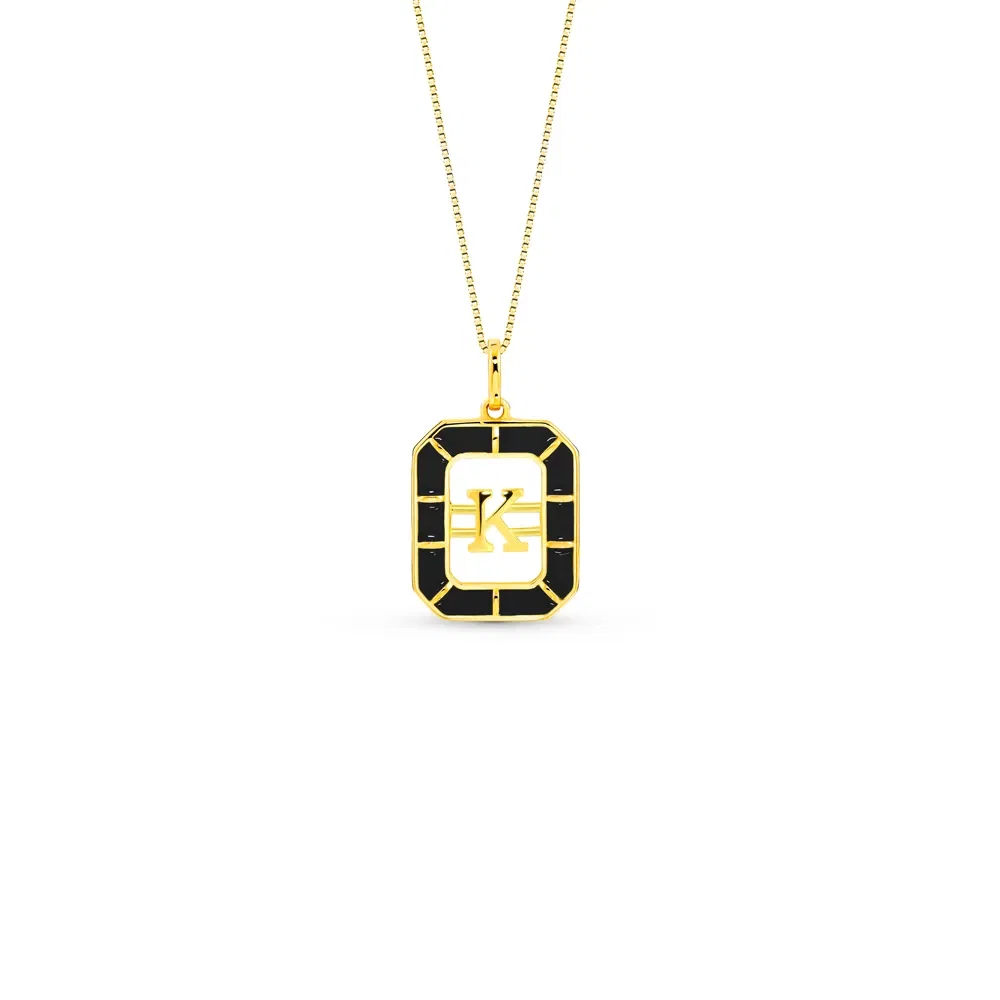 Pingente Alfabeto Letra K em Ouro Amarelo 18k com Esmalte, 14mm