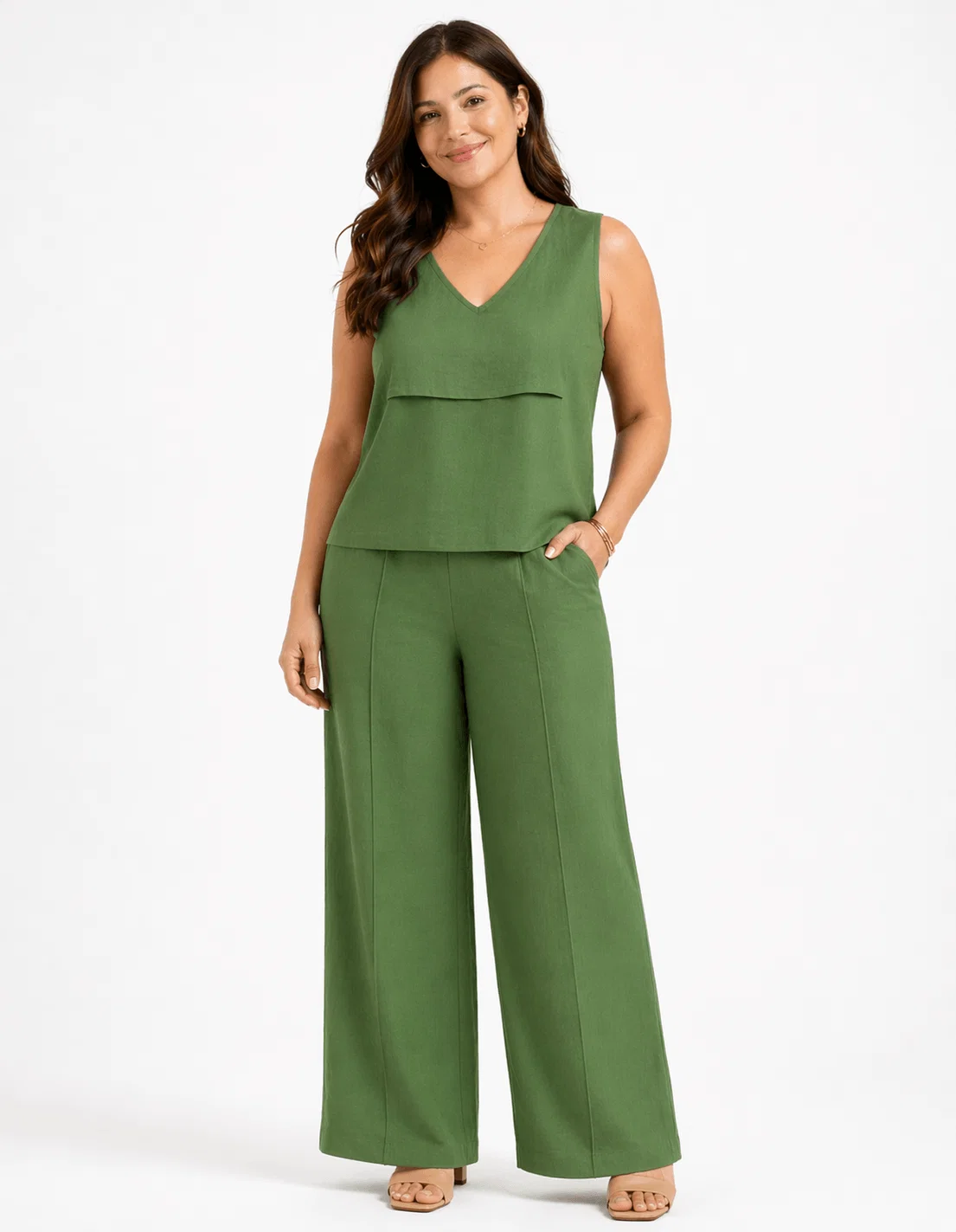 Calça Pantalona Alfaiataria Bolsos - Verde — imagem 1