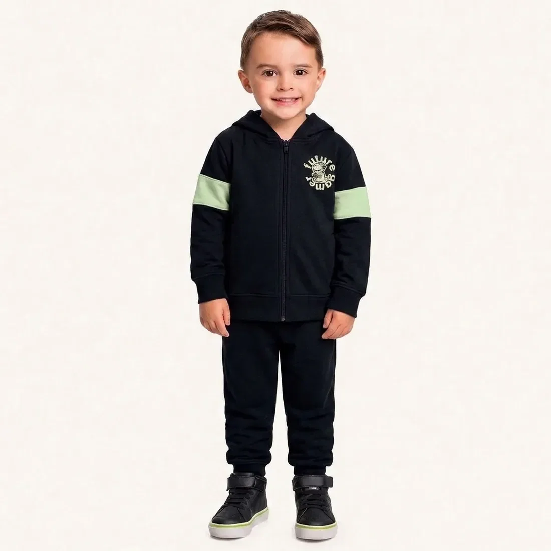 Conjunto jaqueta com capuz e calça em moletom future