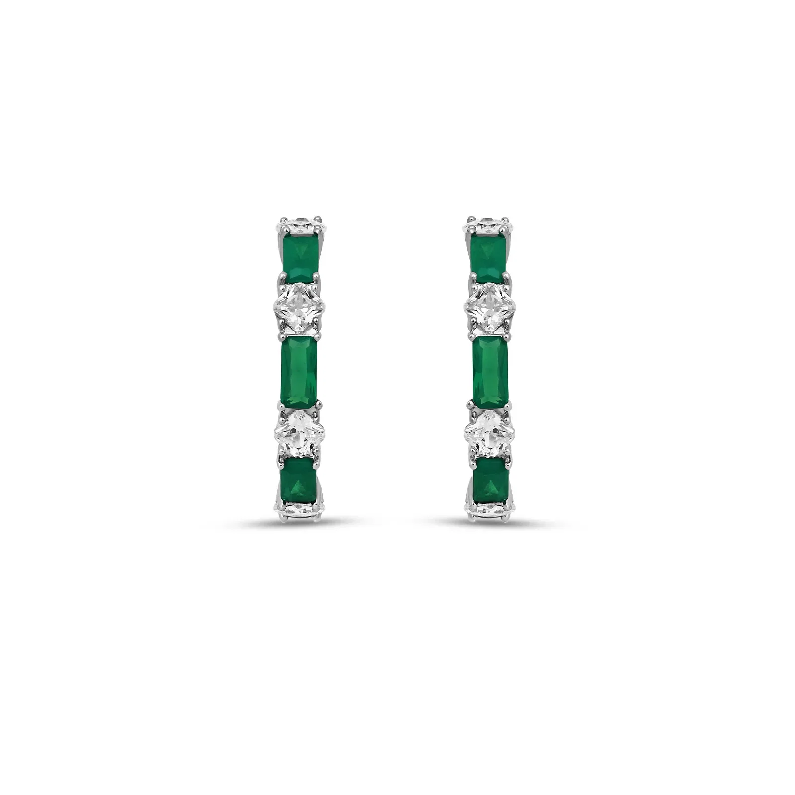 Argola Life Geo Colors em Prata 925 com Zircônia Incolor e Verde Escuro, 25mm