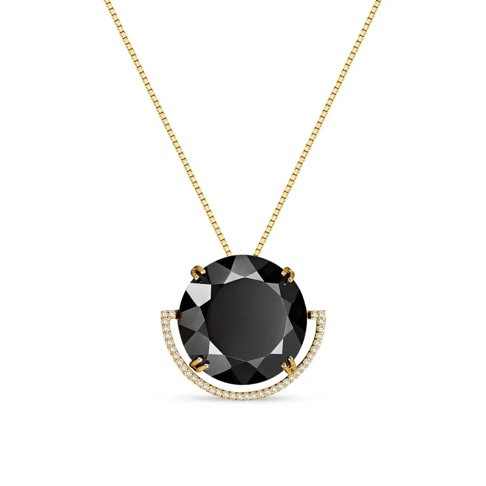 Pingente Nero em Ouro Amarelo 18k com Quartzo Negro e Diamantes, 26mm — imagem 1