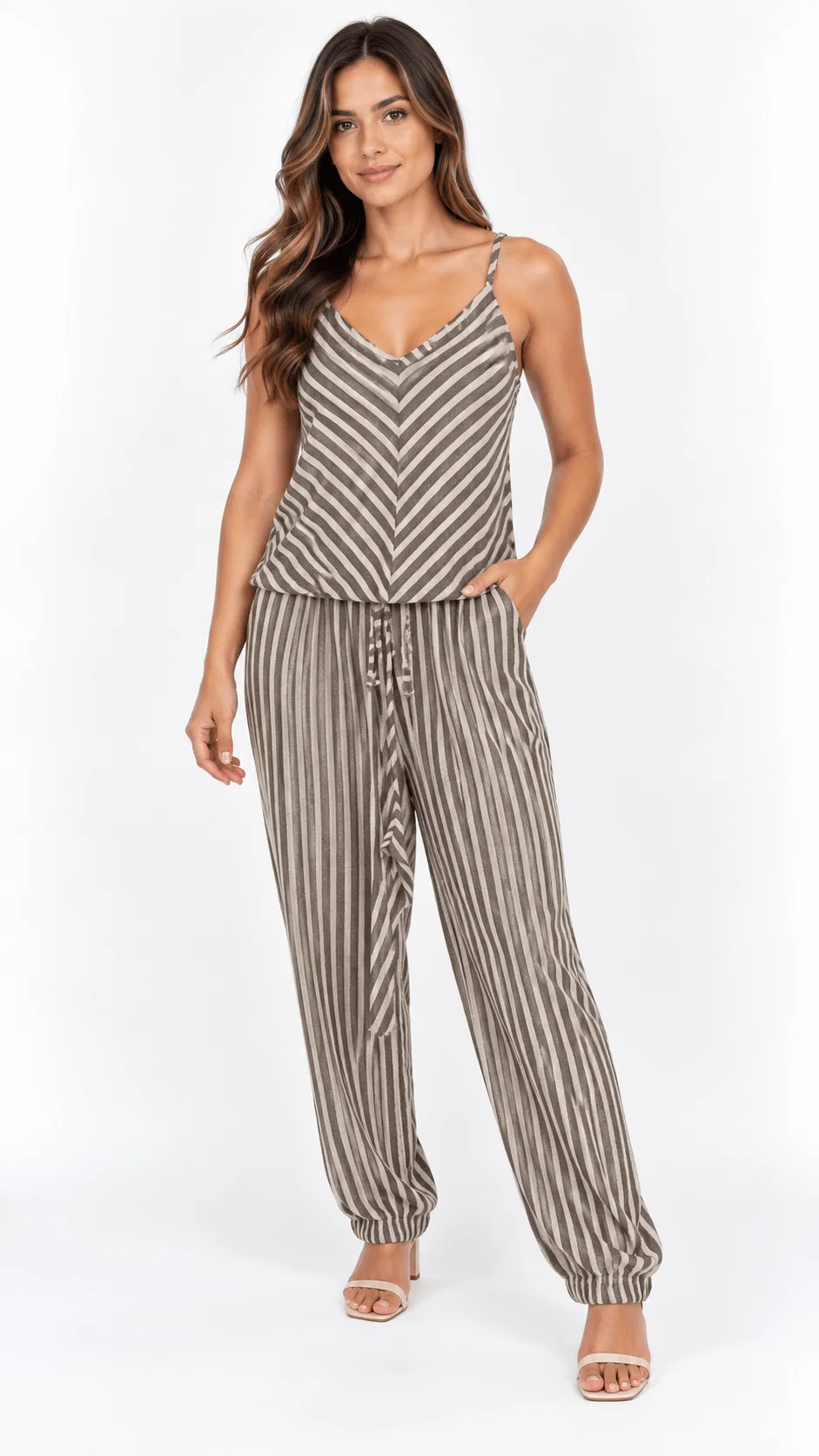 Blusa Alça Fina Regulável Listrada - Marrom