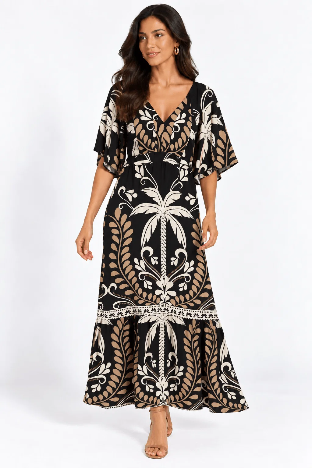Vestido Longo Estampado Maxi Coqueiro - Preto