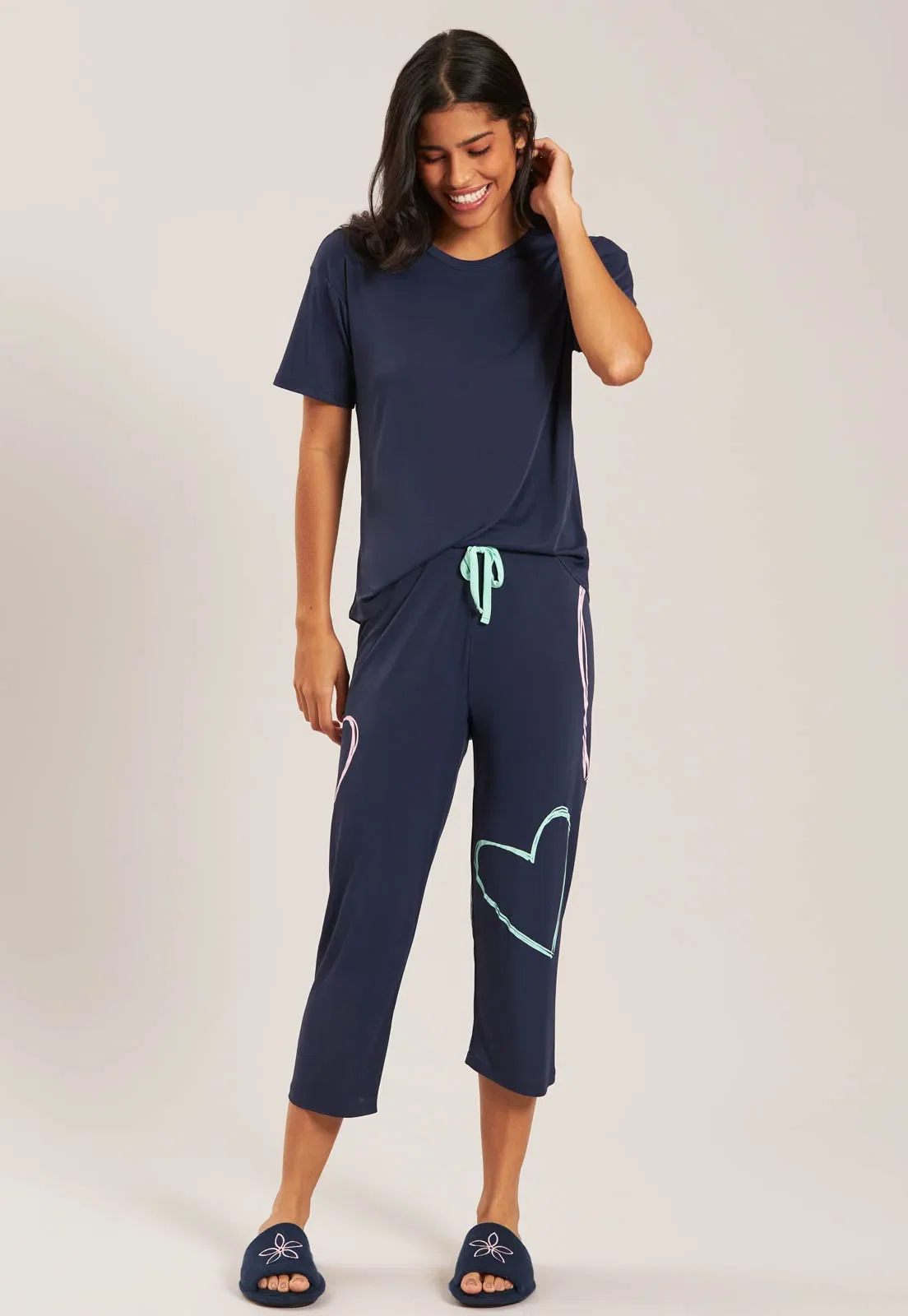 Pijama De Manga Curta Com Calça De Microfibra Baunilha