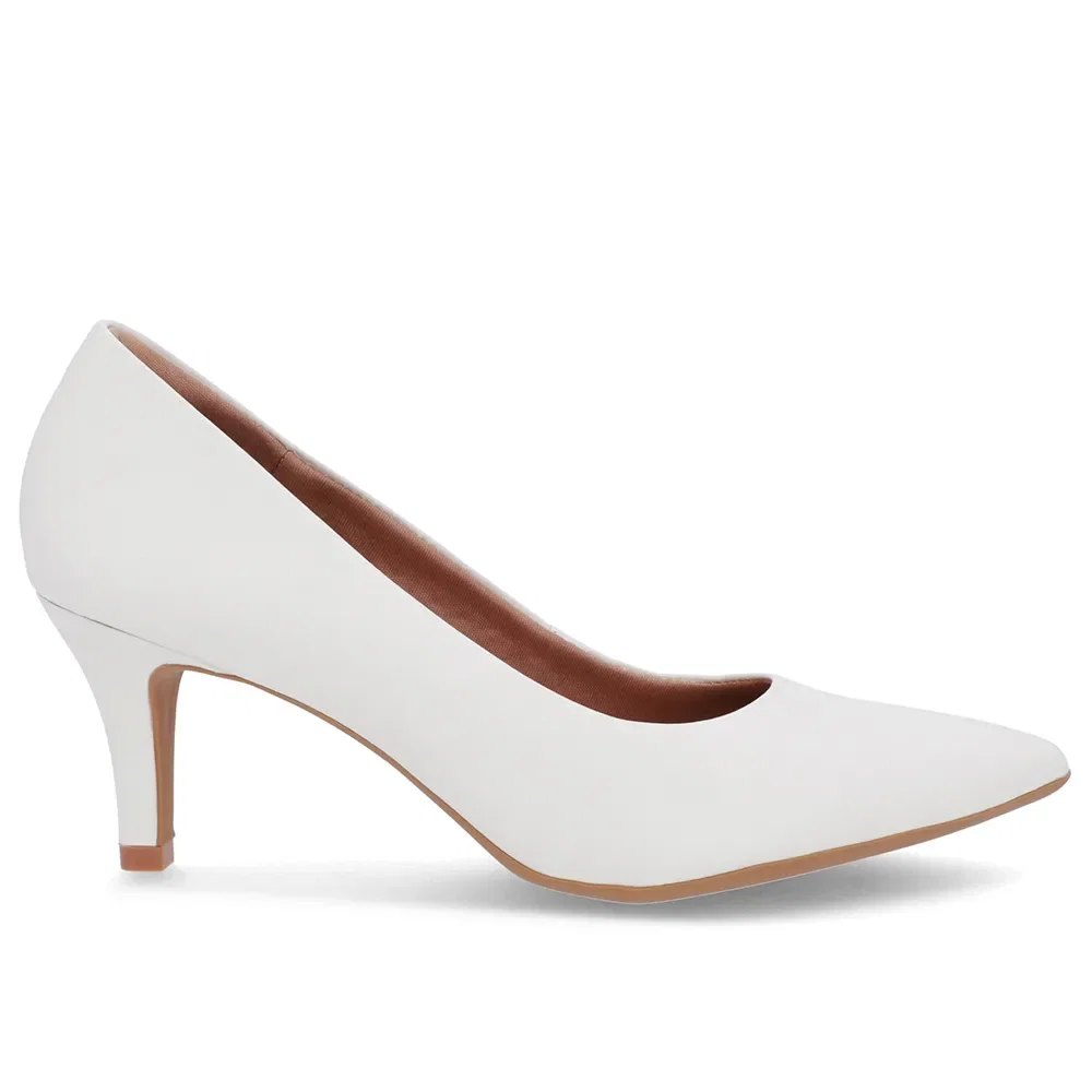 Scarpin Salto Médio Couro Branco Bico Fino — imagem 1