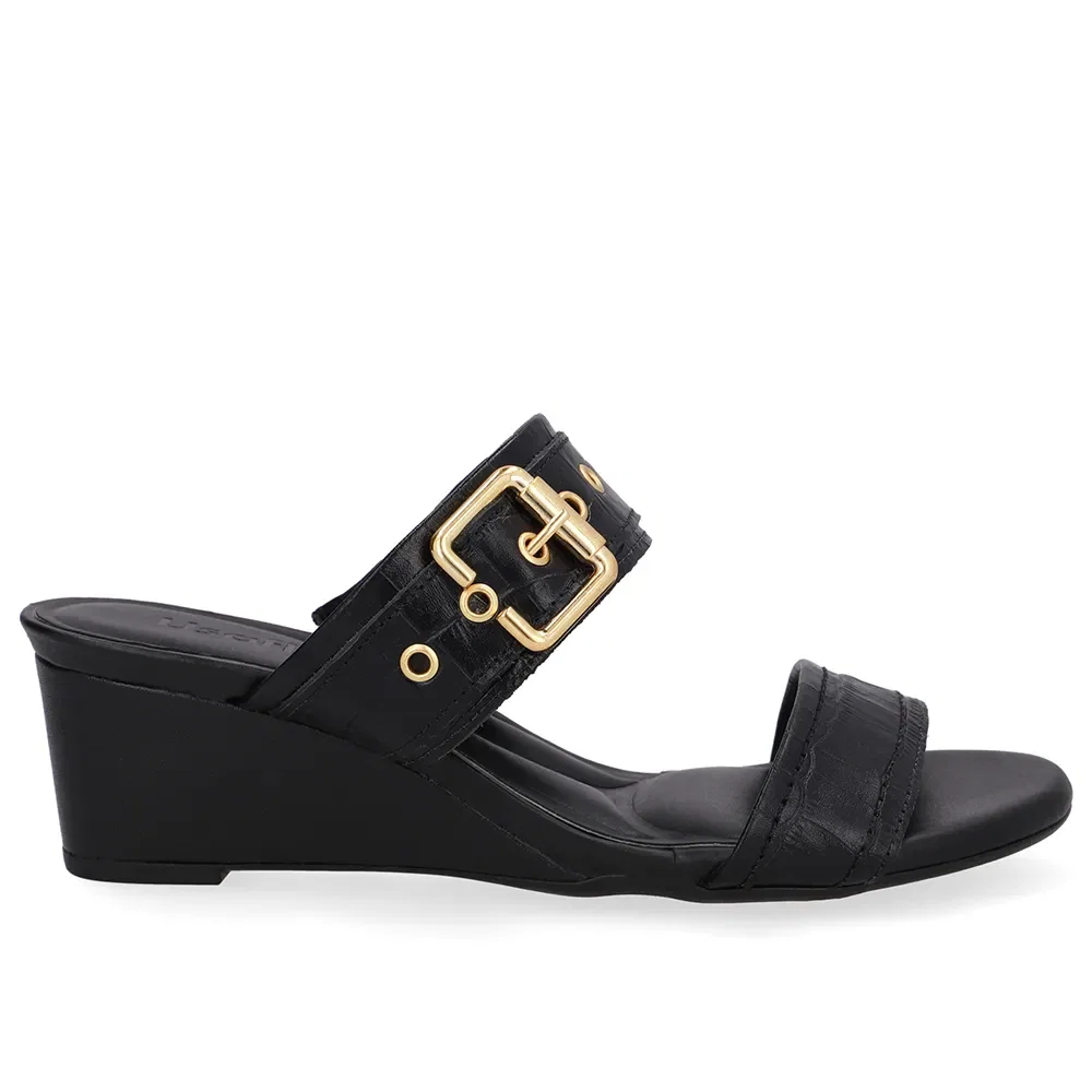 Tamanco Salto Anabela Couro Preto Fivela — imagem 1