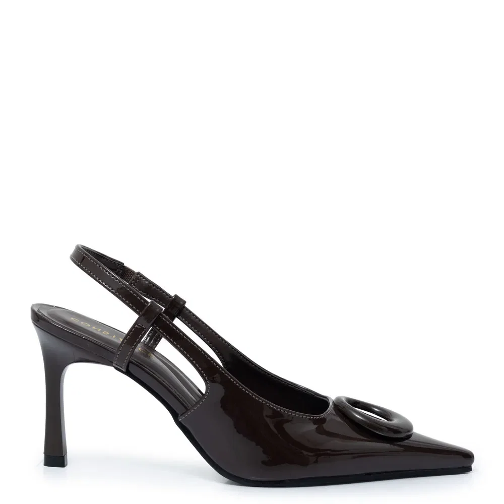 Scarpin Café Slingback Enfeite Monocromático