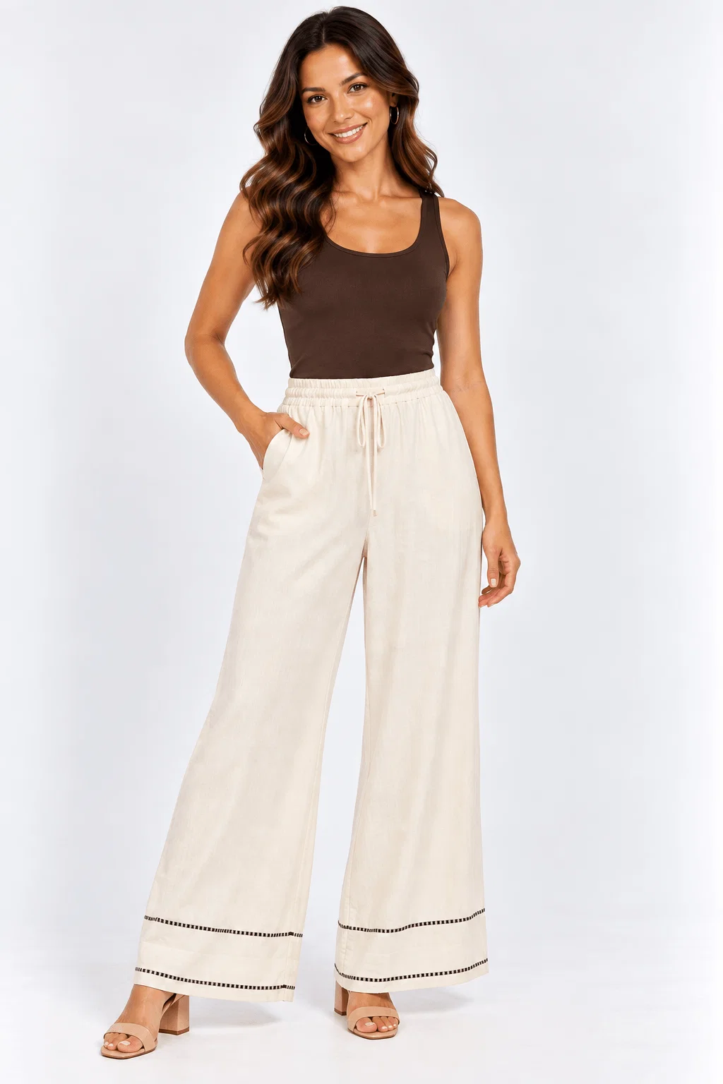 Calça Pantalona Barra Larga Bordada - Off White — imagem 1