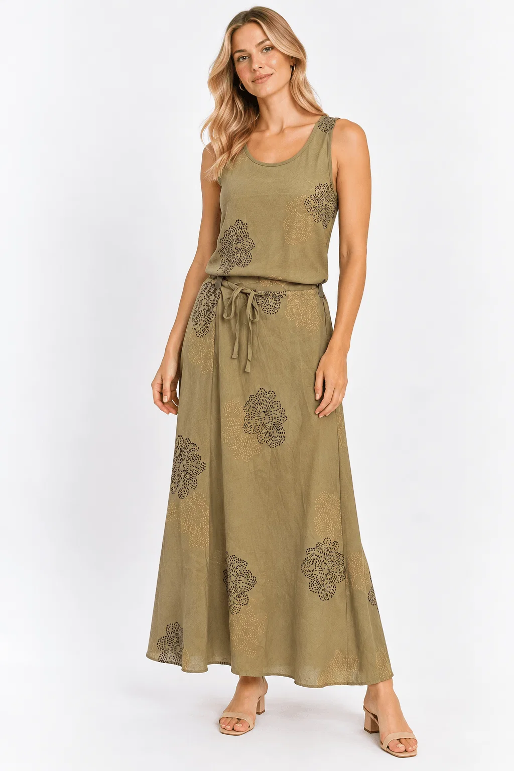 Saia Midi Estampada Floral - Verde