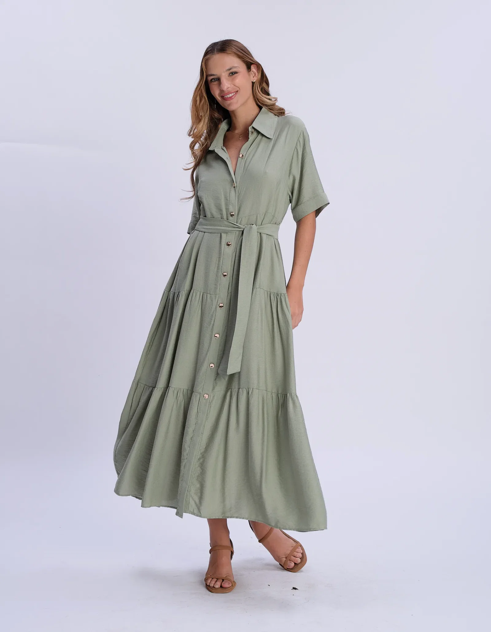 Chemise Marias Botões Faixa Amarração - Verde